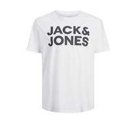JACK & JONES Herren Rundhals T-Shirt JJECORP Logo - Regular Fit Plussize XXL-8XL, Größe:XXL, Farbe:White Large Print/Black 12158505