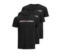 JACK & JONES Herren Shirts T-Shirts Logo Tee Crew Neck 3er Pack, Farbe:Schwarz, Artikel:- Black/Black/Black, Größe:S