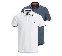 Jack & Jones Herren Slim Fit Polo Shirt JJEPAULOS Uni Sommer Hemd Kragen Kurz Arm Basic Pique Cotton, 2er Pack (Denim Blue/White) , S