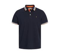 Jack & Jones Herren Slim Fit Polo Shirt JJEPAULOS Uni Sommer Hemd Kragen Kurz Arm Basic Pique Cotton, Schwarz - Grau - Orange , M