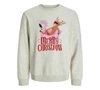 JACK & JONES Herren Sweatshirt Sweater Pullover Christmas Sweat Crew Neck Xmas, Farbe:Hellgrau, Artikel:-White Melange, Größe:L
