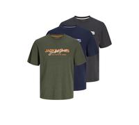 Kurzarmshirt JACK & JONES "JJALVIS TEE SS CREW NECK 3PK MP", Herren, Gr. S, grün (kombu grün pack:big with navyblazer, schwarz), Jersey, Obermaterial: 100% Baumwolle, bedruckt, normal, Rundhals, Shirt