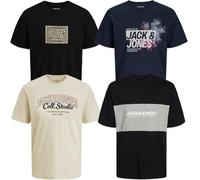 JACK & JONES Herren T-Shirt 4er Pack Big Size Übergröße 2XL 3XL 4XL 5XL 6XL 7XL 8XL Rundhals O-Neck Tee T Shirt sulk45 (8XL, 4er Paket # 19 PS)