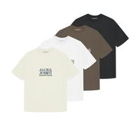 JACK&JONES Herren T-Shirt, 4er Pack - JCODYNAMIC BRANDING TEE CREW 4PK, Baumwollmischung Weiß/Schwarz/Beige/Dunkelgrün / M M Mehrfarbig