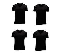 JACK & JONES Herren T-Shirt 4er Pack JJEBASAL V-Ausschnitt Kurzarm Slim Fit Basic Tee Baumwolle Einfarbig S M L XL XXL, Größe:L, Farbe:4X Black (12059219)