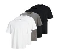 Kurzarmshirt JACK & JONES "JJHUGO LOOSE TEE SS CREW NECK 5PK MP", Herren, Gr. M, weiß (weiß pack:2x weiß, 2x schwarz, 1x castlerock), Jersey, Obermaterial: 100% Baumwolle, unifarben, loose fit normal,