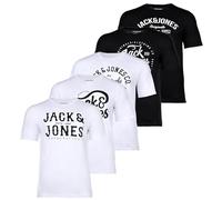 JACK&JONES Herren T-Shirt, 5er Pack - JJLEOGRA TEE CREW NECK, Kurzarm, Rundhals, Baumwolle, Logo-Print Weiß/Schwarz XL