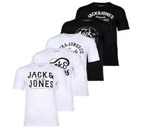 JACK&JONES Herren T-Shirt, 5er Pack - JJLEOGRA Tee Crew Neck, Kurzarm, Rundhals, Baumwolle, Logo-Print Weiß/Schwarz M