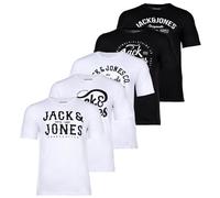 JACK&JONES Herren T-Shirt, 5er Pack - JJLEOGRA TEE CREW NECK, Kurzarm, Rundhals, Baumwolle, Logo-Print Weiß/Schwarz XL