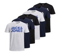 JACK&JONES Herren T-Shirt, 6er Pack - JJECORP LOGO TEE O-NECK, Logo-Print, Baumwolle Schwarz/Weiß/Marineblau 2XL