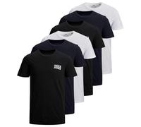 JACK&JONES Herren T-Shirt, 6er Pack - JJECORP LOGO TEE O-NECK, Logo-Print, Baumwolle Weiß/Marineblau/Schwarz M