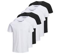 JACK&JONES Herren T-Shirt, 6er Pack - JJEORGANIC BASIC TEE O-NECK, Kurzarm, Bio-Baumwolle Weiß/Schwarz M