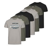 JACK&JONES Herren T-Shirt, 6er Pack - JJETHAN TEE CREW NECK, Vintage Logo, Baumwolle Schwarz/Grün/Grau L
