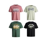 JACK & JONES Herren T-Shirt Basic 4er Pack O-Neck Tee, Farbe:Mehrfarbig, Größe:S