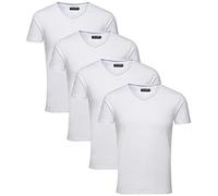JACK & JONES Herren T-Shirt Basic 4er PACK O-Neck V-Neck Tee S M L XL XXL (S, 4er V-NECK weiss)