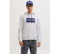 Kapuzensweatshirt JACK & JONES "JJCOLE PRINT SWEAT HOOD UNB", Herren, Gr. XL, weiß melange, angeraute Sweatware, Obermaterial: 60% Baumwolle, 40% Polyester, bedruckt, meliert, regular fit, Rippbündche
