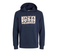 JACK & JONES Hoodie Herren - Lässiger Kapuzenpullover aus Baumwoll-Mix mit Print, Kapuzenpullover mit Kängurutasche, Streetstyle Langarm-Pullover für Freizeit & Alltag - Größe: XXL - Farbe: Blau