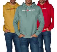 JACK & JONES Hoodie Herren mit Druck JJMORTY Regular Fit Kapuzenpullover | Pullover Sweatshirt Schwarz Grün Gelb Grau Rot S M L XL XXL 3XL 4XL 5XL 6XL 7XL 8XL