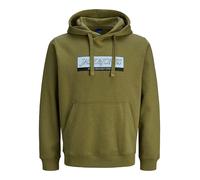 Kapuzensweatshirt JACK & JONES "JORINWOOD BLOCK BRANDING SWEAT HOOD", Herren, Gr. M, grün (olive drab), angeraute Sweatware, Obermaterial: 70% Baumwolle, 30% Polyester, bedruckt, regular fit normal, R