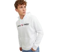 JACK & JONES Herren Corp Logo Sweat Hood Kapuzen Sweatshirt Basic Jumper Reg Fit, Farben:Weiß, Größe Pullover:S