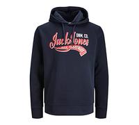 JACK & JONES Hoodie Regular Fit Sweater mit Logo Print und Kordelzug Pullover Kapuzen Sweatshirt JJELOGO, Größe Pullover:M,Farben:Navy