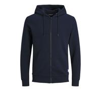 Kapuzensweatjacke JACK & JONES "JJEBASIC Hoodie mit Rippbündchen und angenehmem Tragegefühl", Herren, Gr. XL, blau (navy), Sweatware, Obermaterial: 85% Baumwolle, 15% Polyester, unifarben, normal hüft