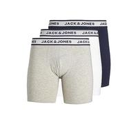 JACK & JONES Men's JACSOLID Boxer Briefs 3 Pack Boxershorts, Light Grey Melange/Pack:White-Navy Blazer, S