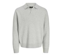 JACK & JONES Strickpullover JCOCOVER Split Neck Polo Hellgrau Melange L