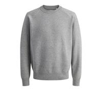Strickpullover JACK & JONES "JCOFUSION KNIT CREW NECK", Herren, Gr. S, dunkelgrau melange, Strick, Obermaterial: 88% Polyester, 12% Nylon, meliert, relaxed fit normal, Rundhals, Rippbündchen, Pullover