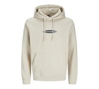 Hoodie JACK & JONES "JCOPACER LOGO PRINT SWEAT HOOD", Herren, Gr. S, weiß (moonbeam), Sweatware, Obermaterial: 70% Baumwolle, 30% Polyester, bedruckt, modisch, relaxed fit, Langarm Rippbündchen, Sweat