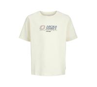 T-Shirt JACK & JONES JUNIOR "JCOTIER FRONT PRINT TEE SS CN SN JNR", Jungen, Gr. 176, sweet corn, Single Jersey, Obermaterial: 100% Baumwolle, bedruckt, modisch, relaxed fit, Rundhals, Kurzarm, Shirts