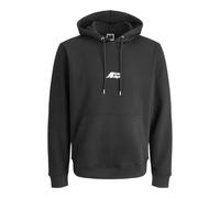 Kapuzensweatshirt JACK & JONES "JCOTIER PRINT SWEAT HOOD", Herren, Gr. L, schwarz, angeraute Sweatware, Obermaterial: 70% Baumwolle, 30% Polyester, bedruckt, relaxed fit normal, Rippbündchen, Sweatshi
