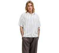 Kurzarmhemd JACK & JONES "JJEJEFF RESORT STRIPE SHIRT S/S SN", Herren, Gr. M, N-Gr, celestial blau, Web, Obermaterial: 100% Viskose, gestreift, normal, V-Ausschnitt, Hemden, Viskose, loose fit (319892