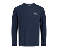 Langarmshirt JACK & JONES JUNIOR "JJCOLLEGE LOGO TEE LS CREW NECK JNR", Jungen, Gr. 128, navy blazer, Single Jersey, Obermaterial: 100% Baumwolle, bedruckt, unifarben, regular fit normal, Rundhals, Sh