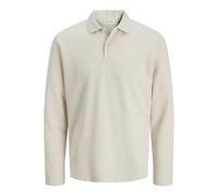 Langarm-Poloshirt JACK & JONES "JJEAUSTIN POLO LS NOOS", Herren, Gr. S, moonbeam detail:classic, Jersey, Obermaterial: 58% Polyester, 40% Baumwolle, 2% Elasthan, unifarben, modisch, regular fit normal