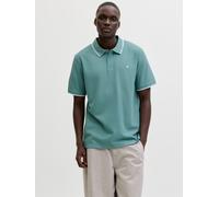 Poloshirt JACK & JONES "JJEAUSTIN POLO SS NOOS", Herren, Gr. S, mineral blau detail:play, Jersey, Obermaterial: 58% Polyester, 40% Baumwolle, 2% Elasthan, unifarben, regular fit normal, ohne Ausschnit