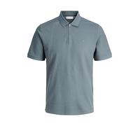 Poloshirt JACK & JONES "JJEAUSTIN ZIP POLO SS NOOS", Herren, Gr. M, stormy weather detail:classic, Jersey, Obermaterial: 58% Polyester, 40% Baumwolle, 2% Elasthan, unifarben, modisch, regular fit norm