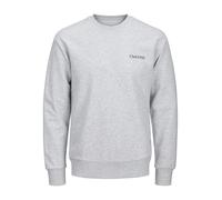 Sweatshirt JACK & JONES "JJEBRADLEY GRAPHIC SWEAT CREW NOOS", Herren, Gr. M, grau (weiß melange), angeraute Sweatware, Obermaterial: 100% Baumwolle, bedruckt, meliert, relaxed fit taillenbedeckt, Rund
