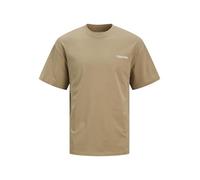 Rundhalsshirt JACK & JONES "JJEBRADLEY GRAPHIC TEE SS O-NECK NOOS", Herren, Gr. S, braun (coriander), Jersey, Obermaterial: 100% Baumwolle, bedruckt, weit taillenbedeckt, Rundhals, gerader Abschluss, 