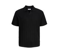 Polokragenpullover JACK & JONES "JJEBRADLEY KNIT SPLIT NECK SS SN", Herren, Gr. S, schwarz, Strick, Obermaterial: 100% Baumwolle, unifarben, normal, V-Ausschnitt, Pullover, Baumwolle (57708320-S) schw