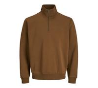Sweatshirt JACK & JONES "JJEBRADLEY SWEAT HALF ZIP NOOS", Herren, Gr. S, braun (monks robe), angeraute Sweatware, Obermaterial: 65% Polyester, 35% Baumwolle, unifarben, modisch, relaxed fit taillenbed