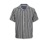 Kurzarmhemd JACK & JONES "JORCOBA STRIPE RESORT SHIRT SS SN", Herren, Gr. M, N-Gr, blau (ocean cavern), Web, Obermaterial: 100% Baumwolle, gestreift, modisch, relaxed fit normal, Kurzarm, Hemden (7106