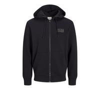 Kapuzensweatjacke JACK & JONES "JJECORP LOGO SWEAT ZIP HOOD", Herren, Gr. M, schwarz (schwarz detail:small print, schwarz), angeraute Sweatware, Obermaterial: 70% Baumwolle, 30% Polyester, unifarben, 