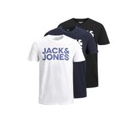 Rundhalsshirt JACK & JONES "JJECORP LOGO TEE SS O-NECK 3PK MP NOOS" Gr. S, bunt (white pack:with navyblazer, black all big) Herren Shirts (40479300-S) white pack:with navyblazer, black all big