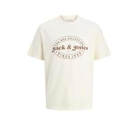 Rundhalsshirt JACK & JONES "JJEDOVER PRINT TEE SS CREW NECK", Herren, Gr. XXL, weiß (antique weiß), Single Jersey, Obermaterial: 100% Baumwolle, bedruckt, relaxed fit normal, Rundhals, Shirts Rundhals