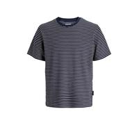 Rundhalsshirt JACK & JONES "JJEDOVER STRIPED TEE SS CREW NECK SN", Damen, Gr. S, navy blazer, Jersey, Obermaterial: 100% Baumwolle, gestreift, Rundhals, Shirts Rundhalsshirt, mit Streifendesign (78545
