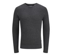 Strickpullover JACK & JONES "JJEEMIL KNIT CABLE CREW NECK NOOS", Damen, Gr. L, grau (dunkelgrau melange), Strick, Obermaterial: 60% Baumwolle, 20% Nylon, 20% Viskose, meliert, unifarben, regular fit h