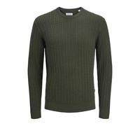 Strickpullover JACK & JONES "JJEEMIL KNIT CABLE CREW NECK NOOS", Damen, Gr. M, bunt (duffel bag), Strick, Obermaterial: 60% Baumwolle, 20% Nylon, 20% Viskose, unifarben, regular fit hüftlang, Rundhals