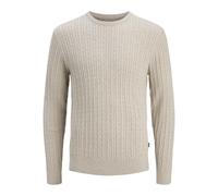 Strickpullover JACK & JONES "JJEEMIL KNIT CABLE CREW NECK NOOS", Herren, Gr. S, oatmeal detail:melange, Strick, Obermaterial: 60% Baumwolle, 20% Nylon, 20% Viskose, meliert, unifarben, regular fit hüf