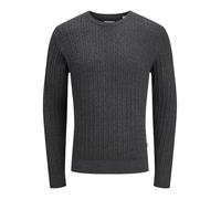 Strickpullover JACK & JONES "JJEEMIL KNIT CABLE CREW NECK NOOS", Damen, Gr. L, grau (dunkelgrau melange), Strick, Obermaterial: 60% Baumwolle, 20% Nylon, 20% Viskose, meliert, unifarben, regular fit h